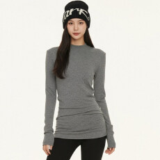 批发灰色正肩立领长袖T恤女秋冬<b class='q'>中长款</b>内搭打底衫遮屁股显瘦收腰上衣