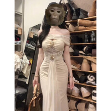 批发网纱双层轻奢名媛风高级感气质一字肩连衣裙紧身显瘦长裙高贵<b class='q'>礼服</b>