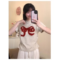 批发莫代尔面料 260克 毛巾绣 花边圆领T恤