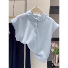批发纯棉POLO领<b class='q'>短袖</b><b class='q'>T</b><b class='q'>恤</b>女夏季韩版修身显瘦洋气减龄飞飞袖上衣潮