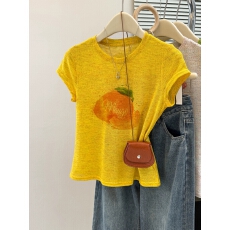 批发实拍甜美风趣味印花圆领<b class='q'>短袖</b><b class='q'>T</b><b class='q'>恤</b>女夏季百搭减龄修身正肩短款上衣