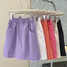 批发实拍 高腰糖果色百搭牛仔半身裙夏2025胖mm休闲松紧腰A字裙短裙女