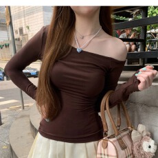 批发莫代尔92人棉8氨纶260克露肩长袖T恤<b class='q'>女</b>装早秋百搭打底衫上衣