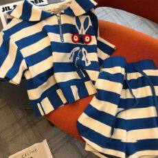 批发休闲<b class='q'>时尚</b>套装女2026新款夏季条纹气质洋气学生短袖短裤两件套