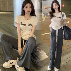 批发网红美式辣妹气质长裤子女2026夏季<b class='q'>时尚</b>甜辣上衣抽绳两件套装