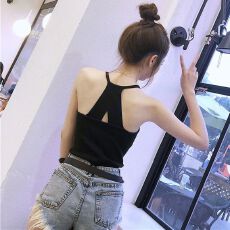 批发夏季修身美背吊带背心女打底内搭<b class='q'>显瘦</b>性感风漏肩挂脖式上衣