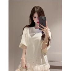 批发夏季新款女装连衣裙网纱拼接短袖<b class='q'>宽松</b>显瘦中长款圆领<b class='q'>T</b><b class='q'>恤</b>裙