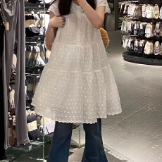 批发可盐可甜连衣裙夏季小飞袖显瘦宽松<b class='q'>白色</b>娃娃<b class='q'>裙子</b>初恋风桔梗短裙女