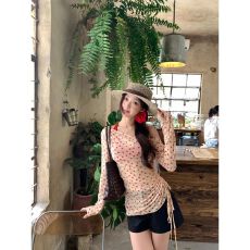 批发【原版做法】长袖t恤女网纱防晒罩衫斜肩设计挂脖吊带背心<b class='q'>套装</b>