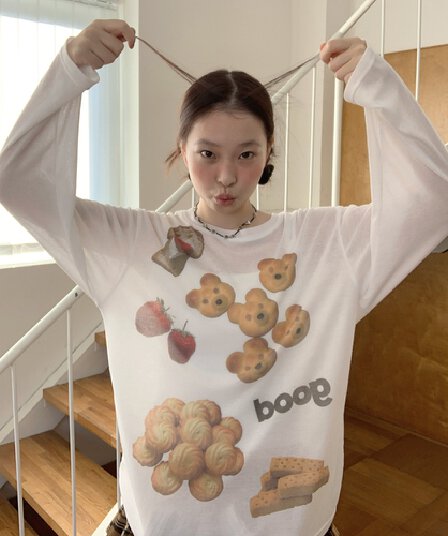 자외선 차단 맨위 먹기를 좋아합니다. 디저트 피크닉 얇고 가벼운 마이크로 ~을 통해 긴팔 티셔츠