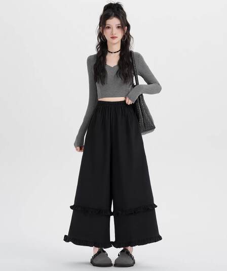 120g 사면 신축 빅 사이즈 목이버섯 레이스 여성 여름 2026 년 새로운 하이웨이스트 디자인 센스 캐주얼 슬림해 보이는 바지