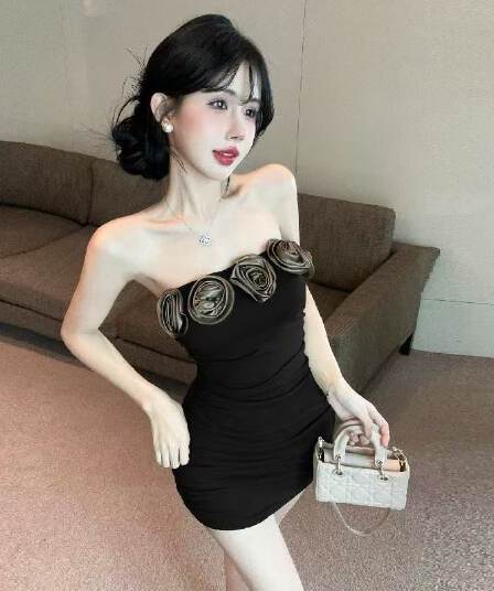 3 차원 꽃 순수한 욕망 바람 섹시함 드레스 오프숄더 고급 디자인 센스 몸매 가꾸기 슬림해 보이는 만나는 조끼 미니 스커트