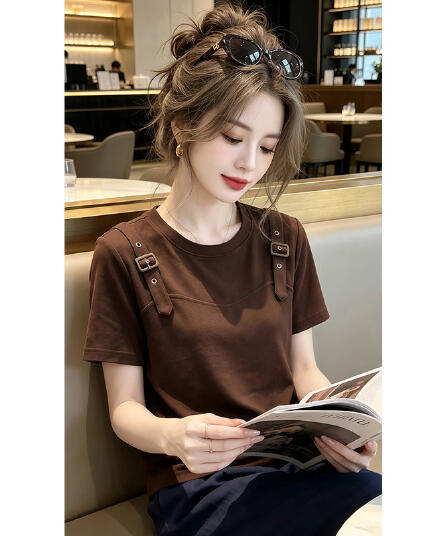 작은 대중 반팔 티셔츠 여성 여름 새로운 어깨끈 캐주얼 패션 맨위