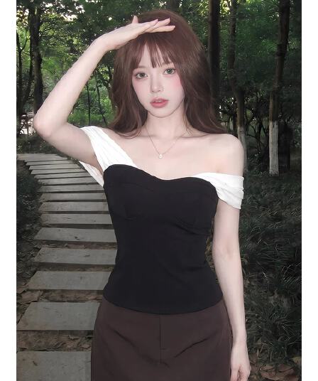 사람들 면 빈 가스 층 망사 패치워크 튜브탑 캐미솔 여름 오프숄더 핫걸 몸매 가꾸기 쇼트 스타일 맨위
