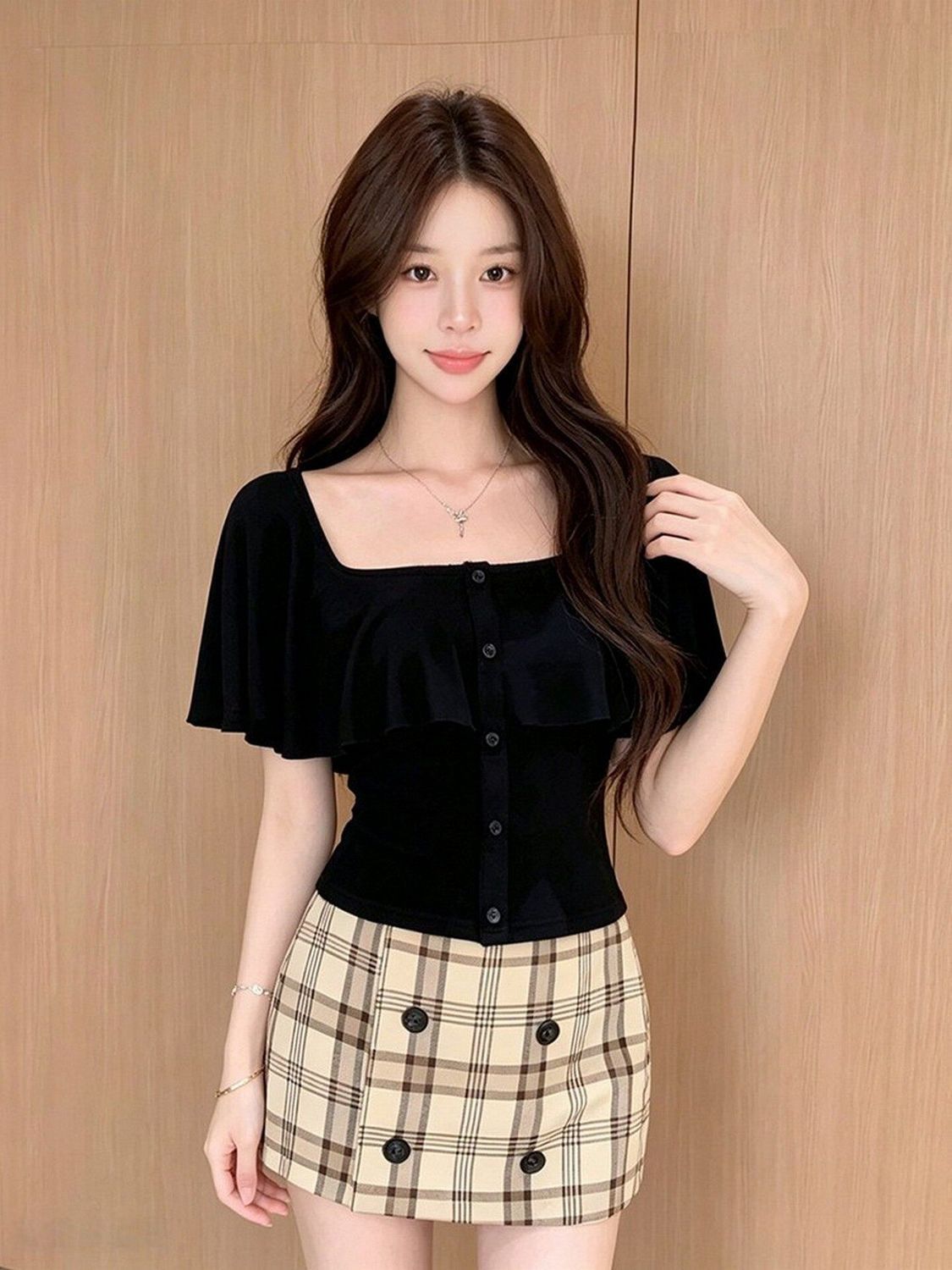 순수한 욕망 프릴 반팔 여성 여름 슬림해 보이는 부드러운 섹시함 오프숄더 맨위