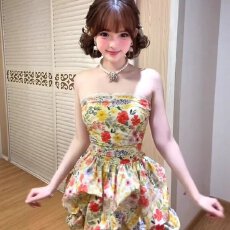 批发做法有内里法式甜美碎花吊带海边度假蕾丝拼接收腰花苞<b class='q'>短裙</b>女