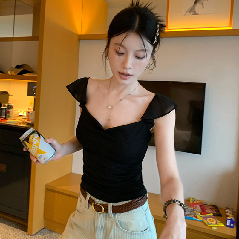 사람들 면 260 그램 순수한 욕망 바람 흔들다 칼라 망사 작은 날다 소매 반팔 티셔츠 여름 몸매 가꾸기 다용도 맨위
