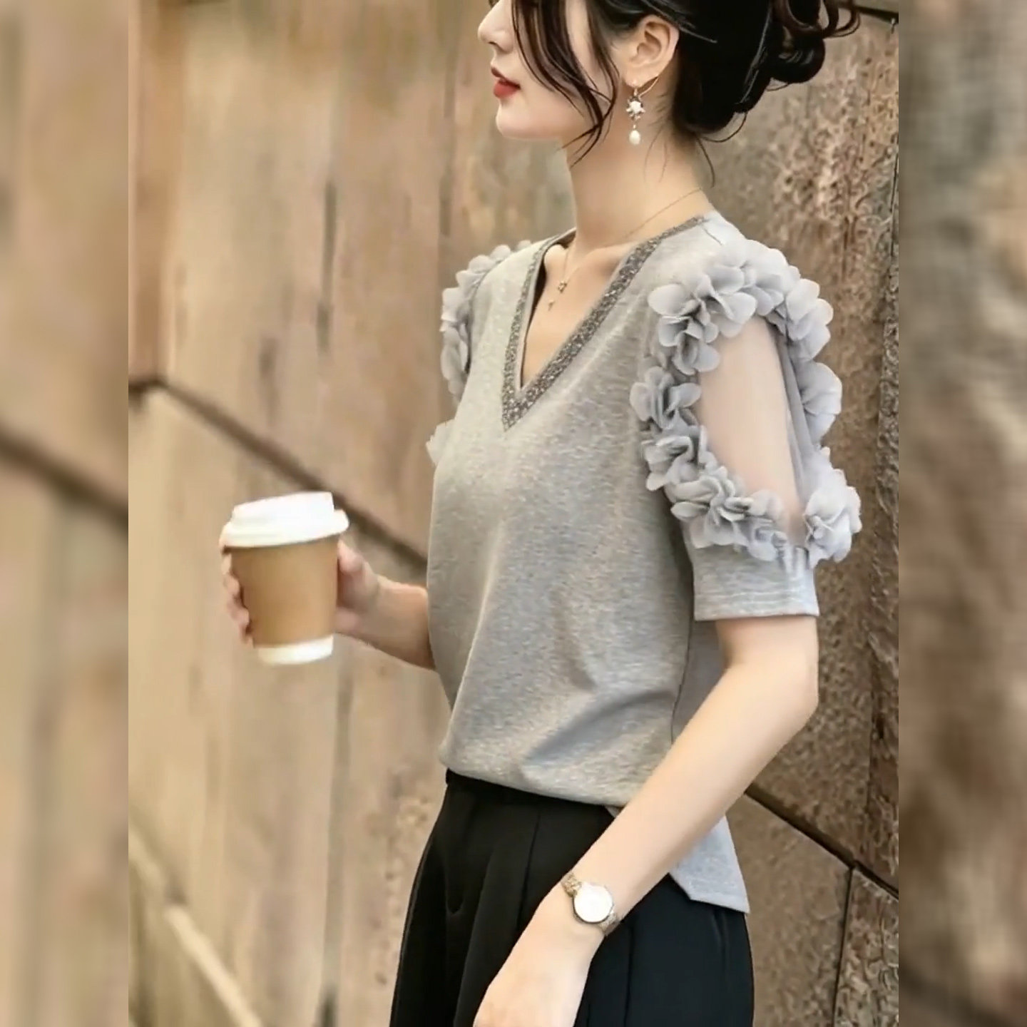 차가운 실크 차가운 면 리브 빅 사이즈 꽃 다용도 티셔츠 여성 여름 새로운 레이스 조각 반팔 몸매 가꾸기 맨위
