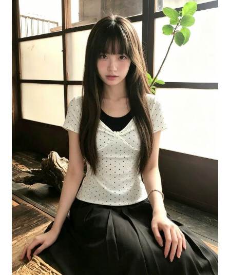 화이트 도트 무늬 페이크 레이어드 행침 목 긍정적 인 어깨 반팔 티셔츠 여성 여름 몸매 가꾸기 한 첨부 된 의류
