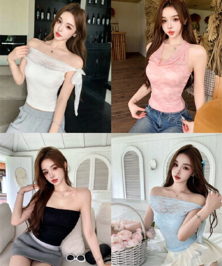 사람들 면 260 그램 덕 당겨서 순수한 욕망 바람 레이스 조각 민소매 튜브탑 조끼 작은 셔츠