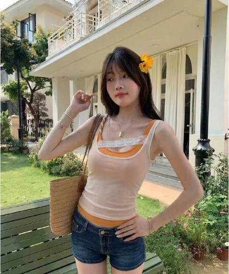 260 그램 사람들 면 망사 핫걸 배색 패치워크 캐미솔 여름 스택 착용 슬림해 보이는 민소매 맨위