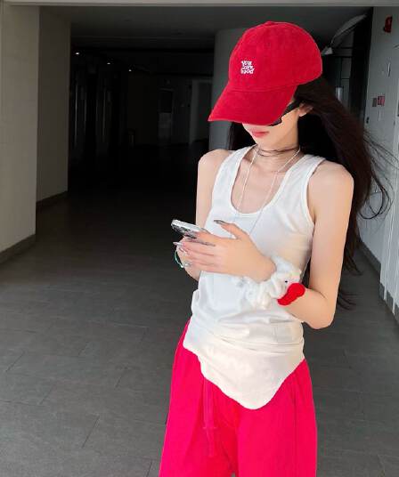 밑단 라디안 미니멀리즘 u 칼라 신축성 허리 수축 단어 조끼 여성
