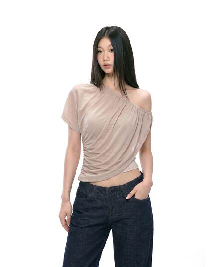 비스듬한 어깨 의류 섹시함 오프숄더 핫걸 순수한 욕망 여름 슬림해 보이는 반팔 여성 티셔츠
