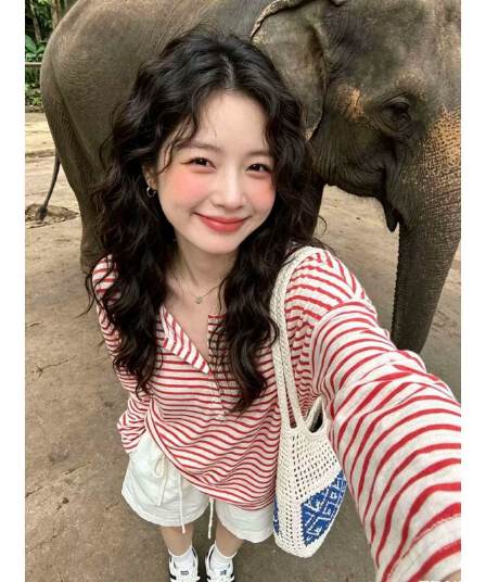원본 품질 느긋한 스트라이프 긴팔 티셔츠 여성 여름 가을 품격 다용도 루즈핏 작은 대중 자외선 차단 맨위