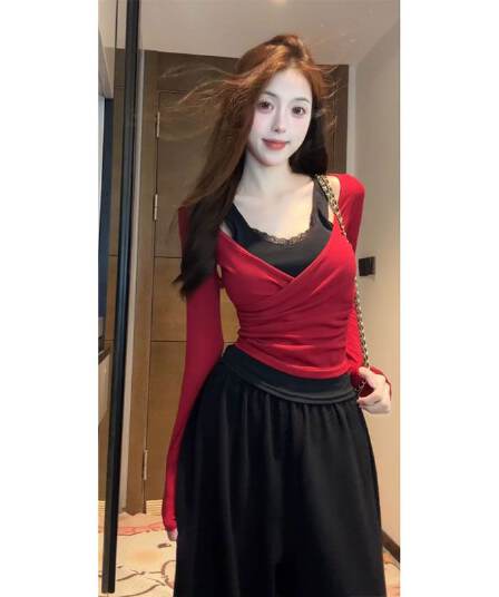 1x1 De 플러시 220 그램 순수한 욕망 바람 페이크 레이어드 긴팔 기본 셔츠 가을 겨울 작은 키 몸매 가꾸기 맨위
