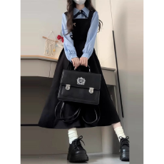 批发韩版学院风假两件<b class='q'>连衣裙</b>女装秋季新款茶歇设计感POLO领收腰中长裙
