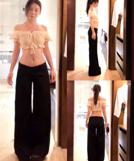 배 싱센 바지 정장 에디션 슬림해 보이는 디스플레이 다리 길이 표지 넓적 다리 일상 기초 다용도 로우 웨이스트 넓은 다리 부츠컷 바지
