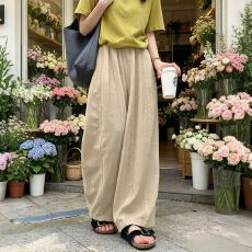批发卡其色天丝<b class='q'>亚麻</b><b class='q'>裤</b>子女夏薄款小个子九分宽松莱赛尔棉麻弯刀阔腿<b class='q'>裤</b>