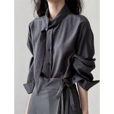 批发设计风围巾领长袖衬衫女秋季新款高级感气质小衫