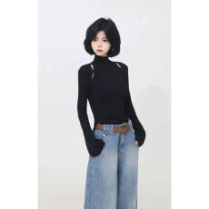 批发【+原版质量】半<b class='q'>高领</b>镂空<b class='q'>打底衫</b>女秋冬修身长袖T恤