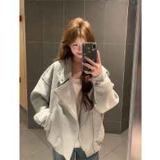 批发华棉复合韩系设计感深秋初冬外套女秋冬季2026款美式灰色卫衣