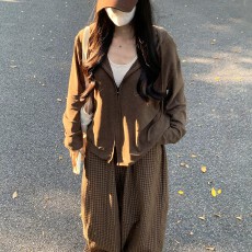 批发咖色慵懒风连帽拉链卫衣女春秋季2026新款<b class='q'>短外套</b>韩系休闲长袖上衣