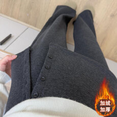 批发深灰色毛呢加绒直筒屁帘裤女秋季新款<b class='q'>高腰</b>开叉垂感加厚休闲阔腿裤