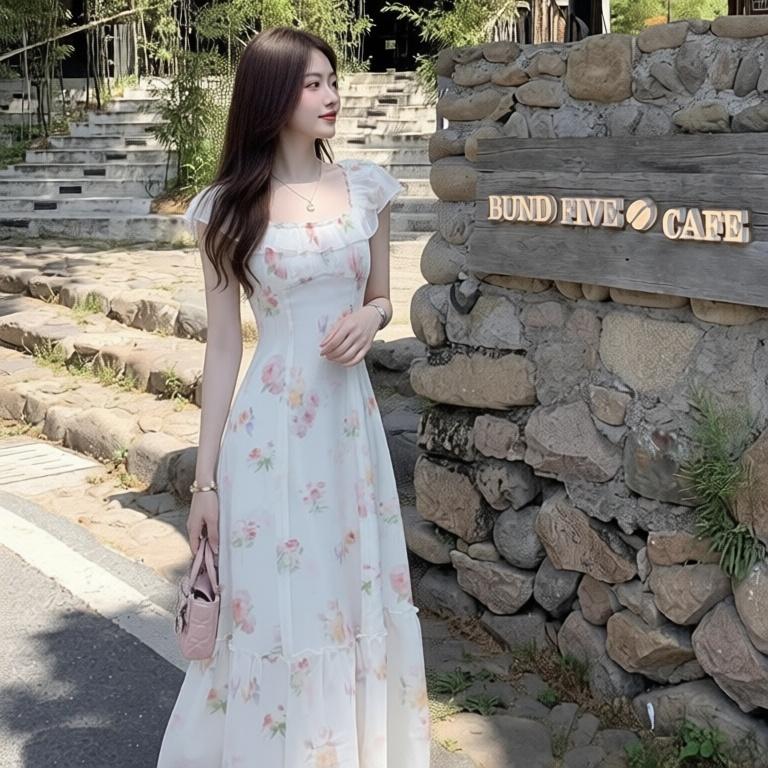 q 여자 집 꽃 계곡 푸 로라 프랑스식 낭만주의 꽃무늬 여성 드레스 여름 고유 한 아름다운 꼬집기 허리 아름다운 롱 스커트
