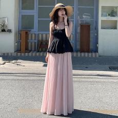 粉色半身裙女夏季2026新款流光纱垂感人鱼姬缎面长款夏日紫色裙子
