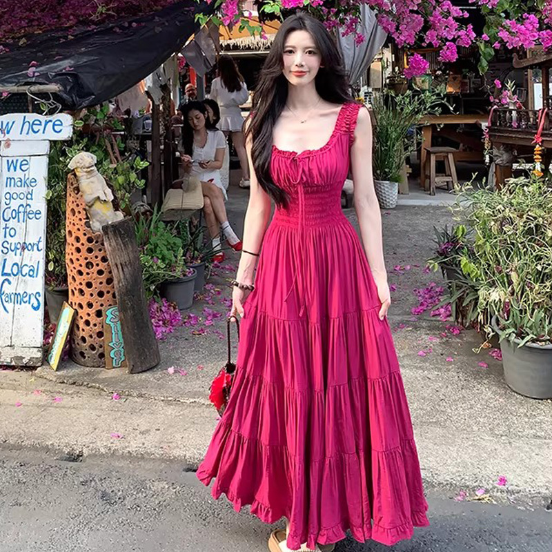 하나 달콤한 복숭아 yikett 플러그 Na 꽃 집 해변가 착용 가져 가라. 꼬집기 허리 슬립 여성 드레스 여름 원피스 치마