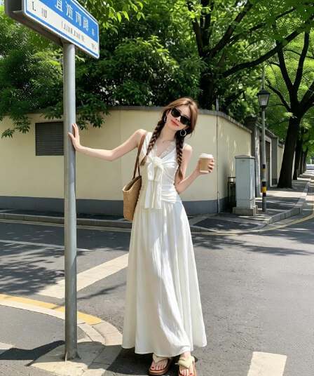 부드러운 바람 화이트 여성 드레스 2026 여름 새로운 프랑스식 길다 치마 자이언트 잘 생긴 봄 여름 작은 키 허리 수축