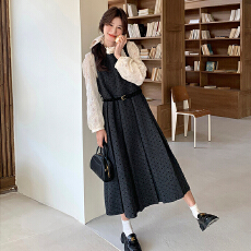 批发法式高级感灰色波点<b class='q'>连衣裙</b>套装女2026春新款蕾丝衬衫背心裙两件套