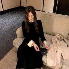 批发鹿阿姨卓叔叔赫本风千金黑色丝绒连衣<b class='q'>裙</b>女秋冬高级感年会<b class='q'>礼服</b><b class='q'>裙</b>子