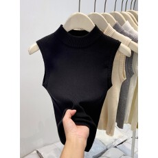 批发半高领针织<b class='q'>背心</b>女外穿2025春夏新款修身洋气百搭无袖打底小衫上衣