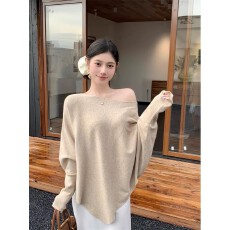 批发法式温柔斗篷蝙蝠袖套头毛衣女秋冬<b class='q'>不规则</b>斜边<b class='q'>针织衫</b>宽松显瘦上衣