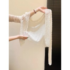 批发夏秋薄款微透网纱蕾丝防晒罩衫上衣女外搭配吊带裙披肩空调开衫