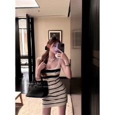 批发车迟恩Chien 性感紧身内搭针织包臀裙<b class='q'>春秋</b>小香风条纹吊带<b class='q'>连衣裙</b>女