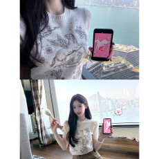 批发早安樊樊新年小马重工刺绣显瘦正肩<b class='q'>针织</b>短袖上衣女