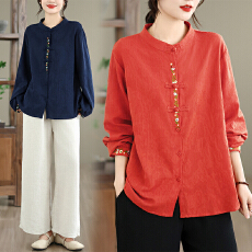 批发实拍有货 民族风长袖<b class='q'>衬衫</b>女春秋2026新款宽松时尚新国风<b class='q'>衬衫</b>上衣