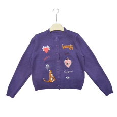 批发实拍复古卡通小狗刺绣毛衣开<b class='q'>衫</b>女设计感洋气减龄紫色针织外套ins